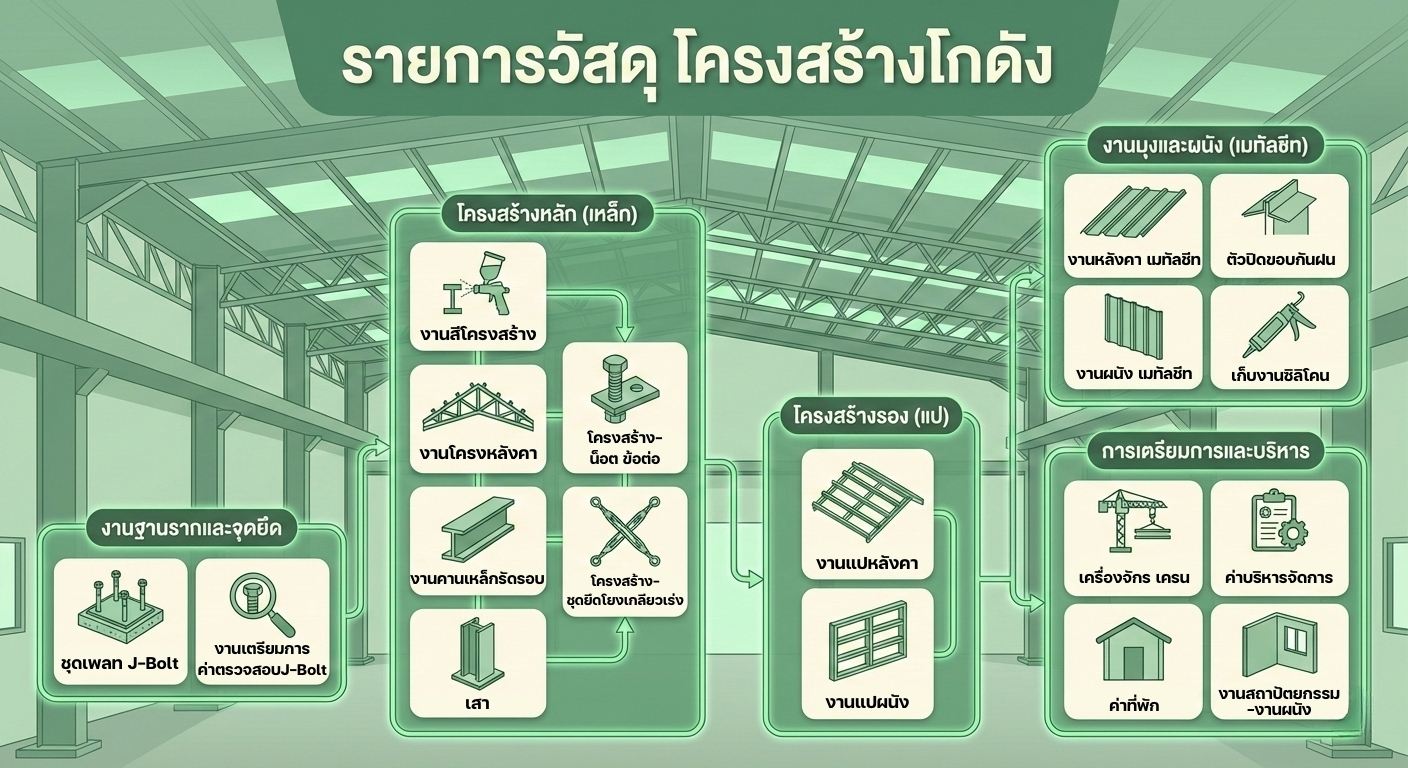รายการวัสดุโครงสร้างโกดัง