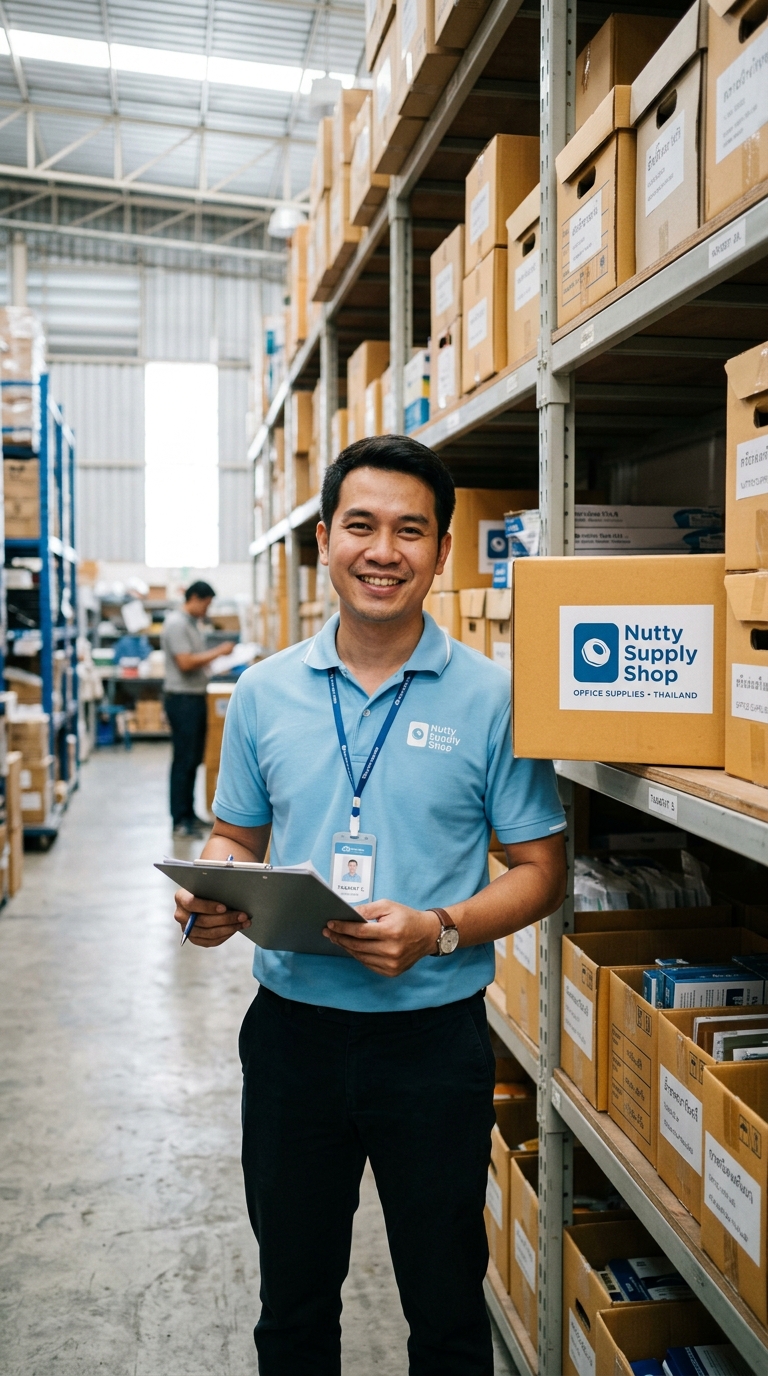 พนักงาน Nutty Supply Shop ในคลังสินค้า