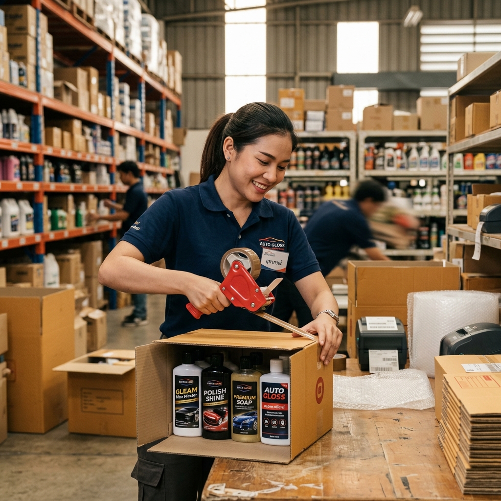 พนักงานแพ็คสินค้าเตรียมจัดส่ง