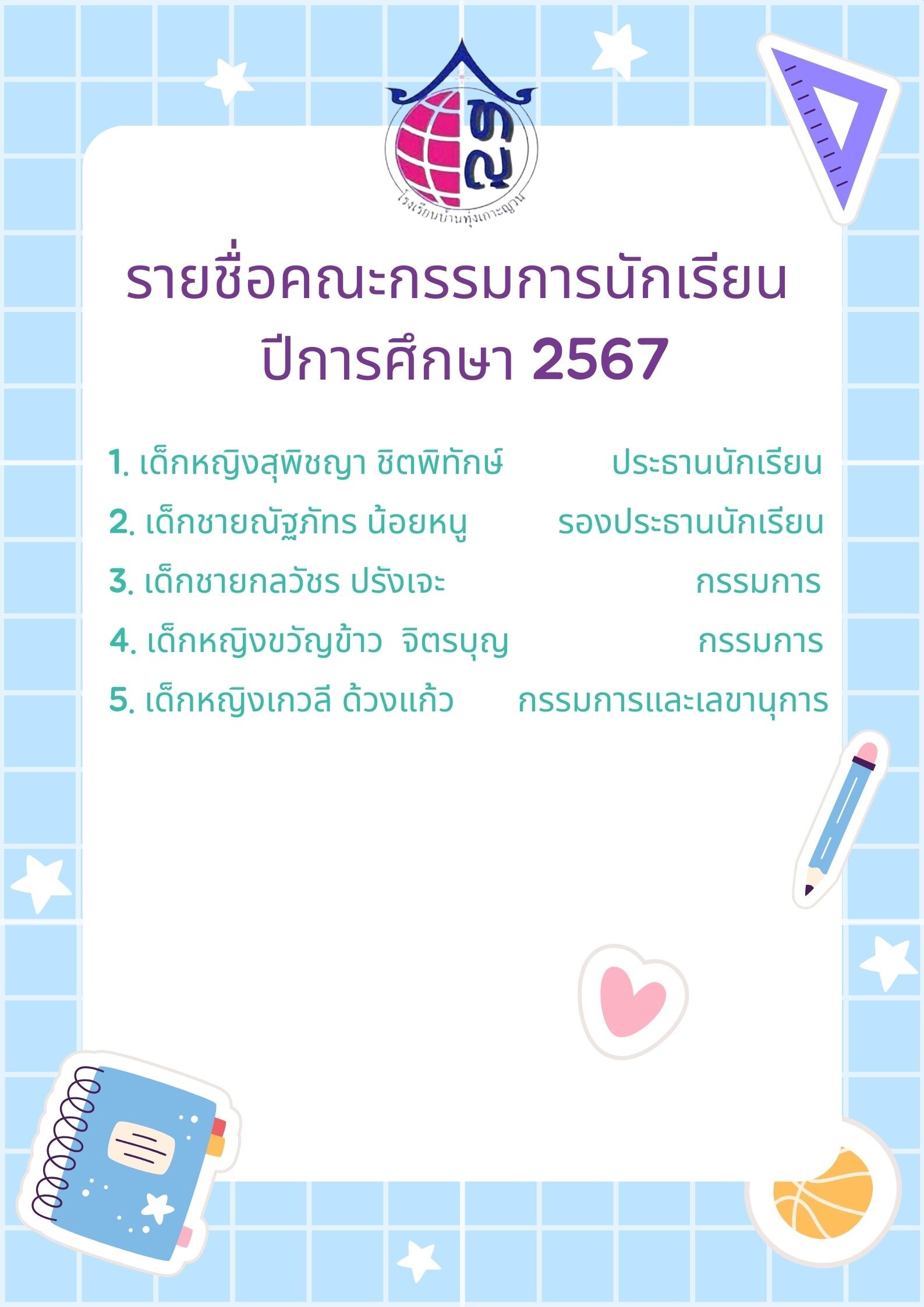 รายชื่อคณะกรรมการนักเรียน
