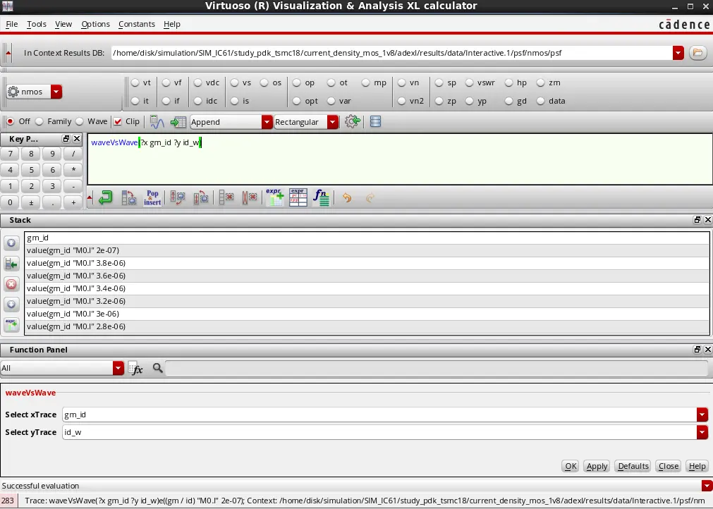 พลอตกราฟ Y vs Y หลังจาก Simulate DC วงจร NMOS Current