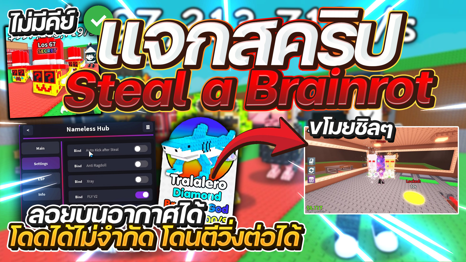สคริป Steal a Brainrot ไม่มีคีย์ บิน โดดรัว มองทะลุ ฟรี
