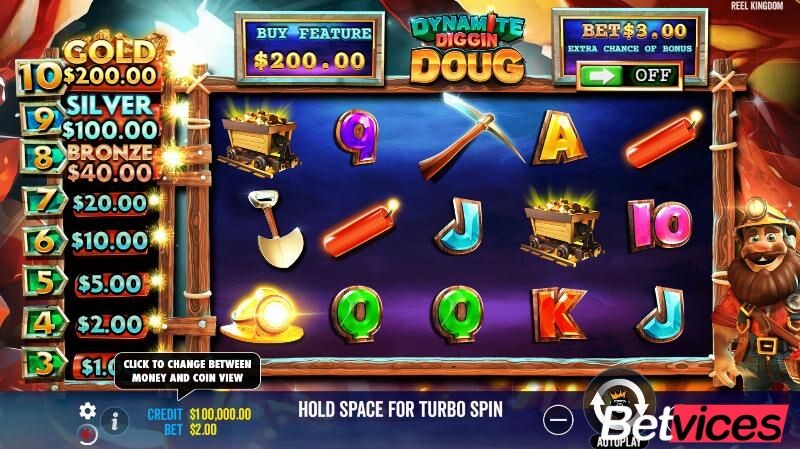 Betvice เกม Dynamite Diggin Doug สล็อตขุดเหมือง กลางบท