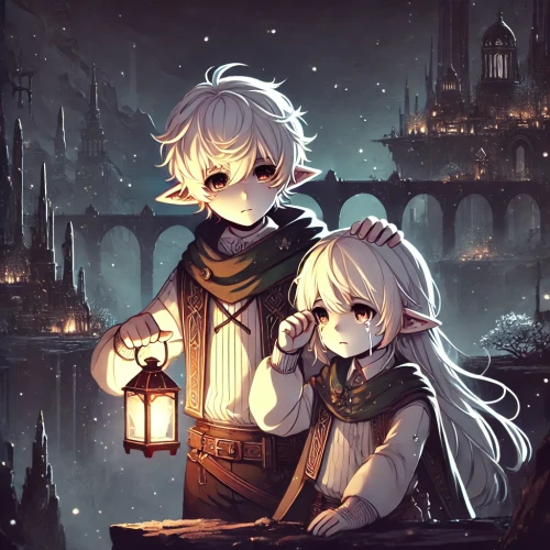 DALL·E 2024 11 20 10.16.37 An anime style illustration featuring the same two dwarf siblings with wh