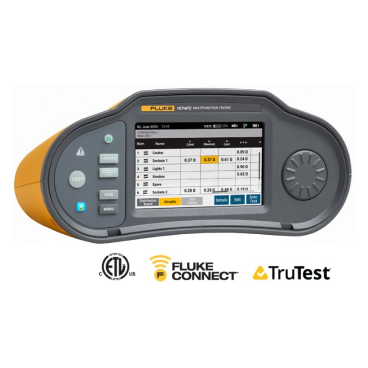 Fluke 1674FC US FTT Multifunctional Installation Tester with auto test, insulation PreTest, Fluke Connect™ and TruTest Software, 1000 V, 2000 Ω