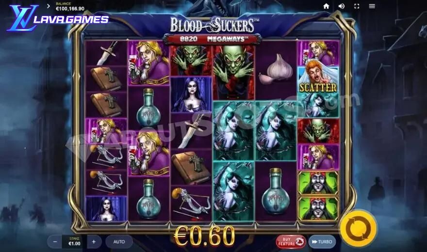 Lavagame เกม BLOOD SUCKERS MEGAWAYS สล็อตแวมไพร์ กลางบท