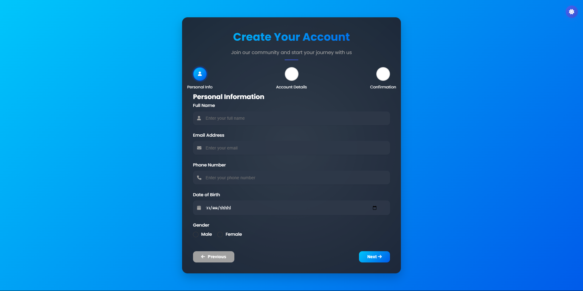 Salapao Form Wizard, Signup, Dark Mode