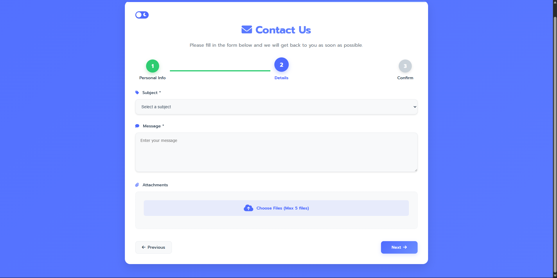 Salapao Form Wizard, Contact, Dark Mode