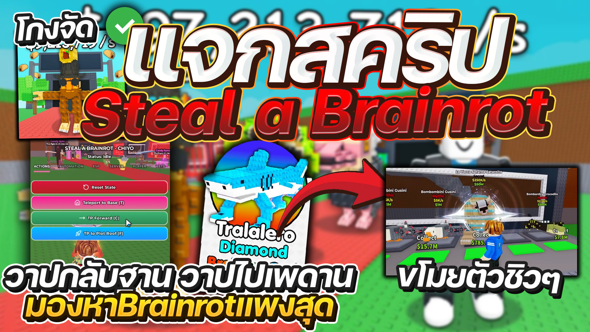 สคริป Steal A Brainrot วาปกลับบ้าน วาปขึ้นเพดาน ปรับสปีดกระโดดสูง