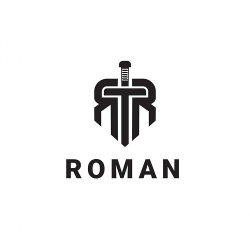 sword symbol initials letter rr roman logo design vector